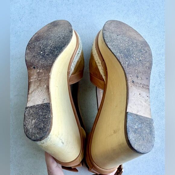 Hermes Tan Suede and Leather Wooden Wedge Ibiza Sandals size 38 - Picture 9 of 15